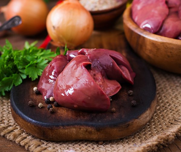 Raw chicken liver for cooking with onions and peppers